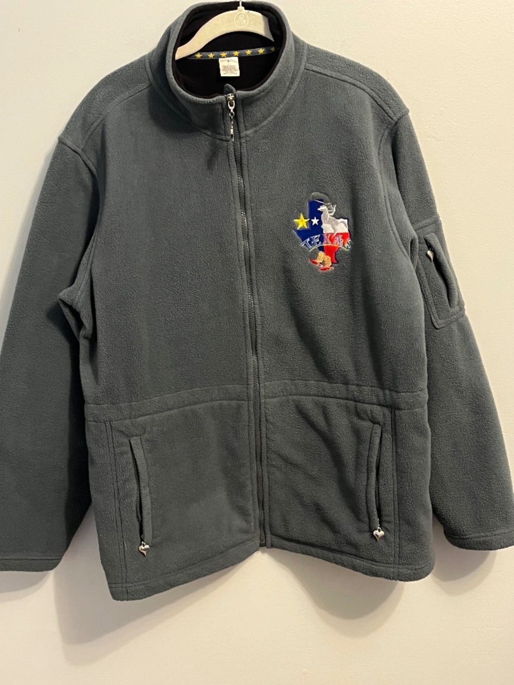 Texas Embroidered Fleece Jacket Gray Full Zip Cinch Waist Large